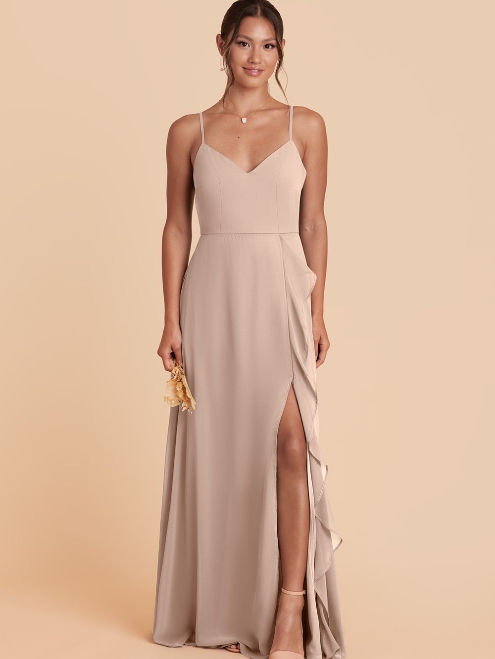 Taupe Theresa chiffon dress by Birdy Grey